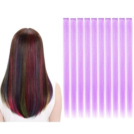 LiaSun 10Pcs/set Multi-Colors Straight Highlight Clip in Hair Extensions 20 Inch Colored Party Hair Pieces (Light Purple)
