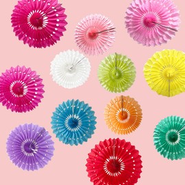 Party Hanging Paper Fans Decorations Multicolor Honeycomb Round Paper Fans Kit for New Year Baby Shower Birthday Wedding Bachelorette Photo Backdrops Anniversary Paper Party Supplies 12pcs Multi