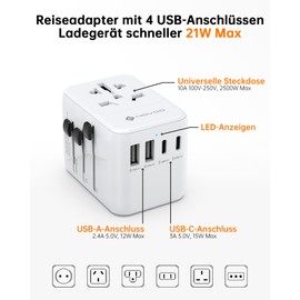 NOVOO Travel Adaptor Worldwide 21 W