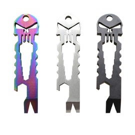Harlorki 3 PCS Multi-function Skull EDC Tool Pocket Stainless Steel Key Ring Bottle Opener