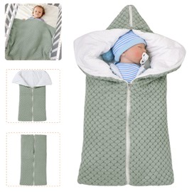LAWKUL Pram Blanket Newborn Swaddle Blanket Sleeping Bag Wool Pram Blanket Winter Thick Fleece Sleeping Bags for 0-6 Months Boys Girls Green