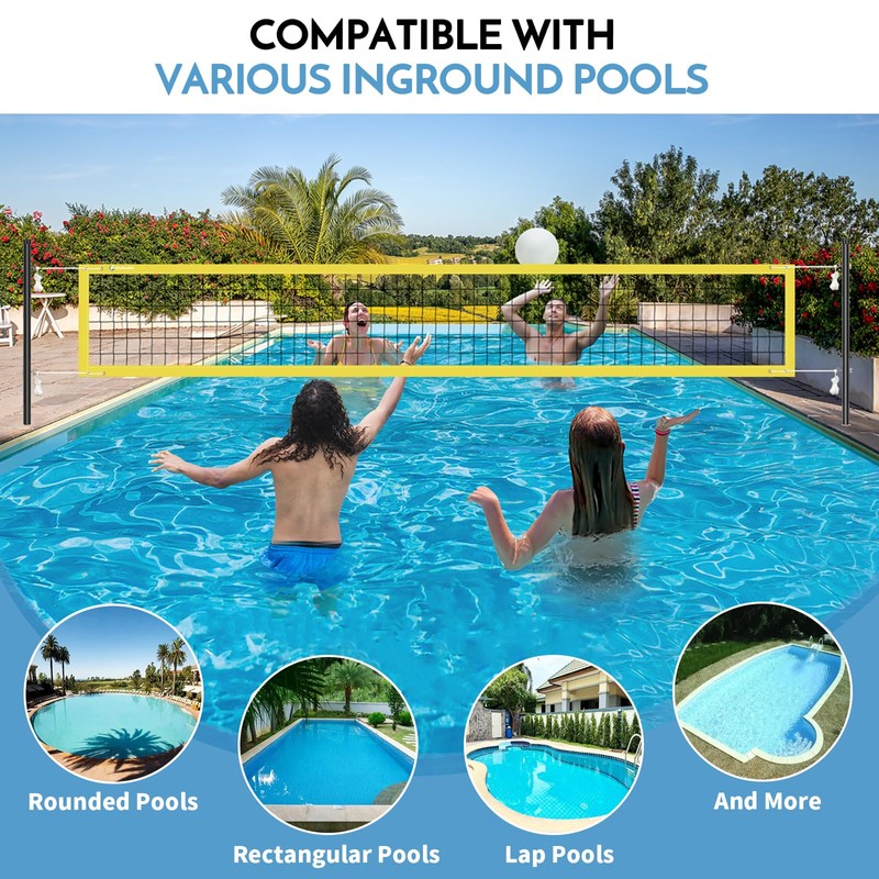 Inground Pool Volleyball Net Set with Max 26 FT Adjustable
