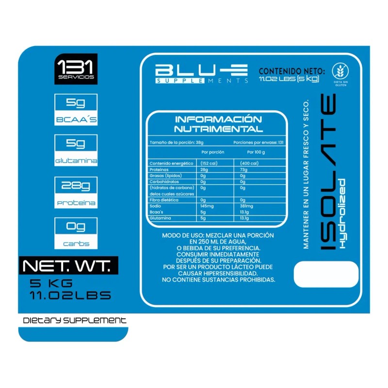 Proteína Whey Isolate Blu-e 5kg + Glúteo Peptona Dinasty