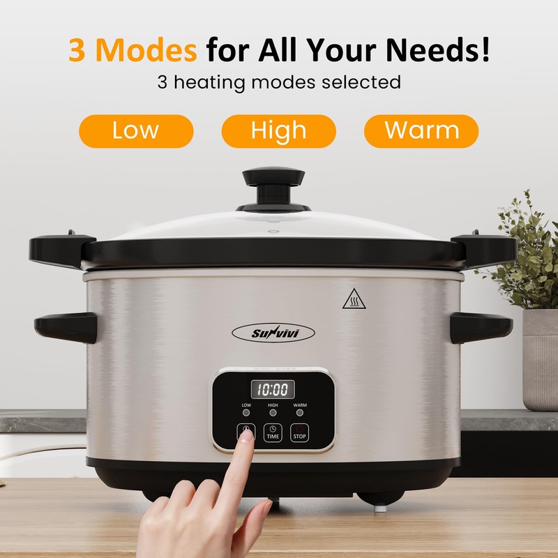 Sunvivi 4QT Programmable Slow Cooker with Locking Lid, Removable Ceramic