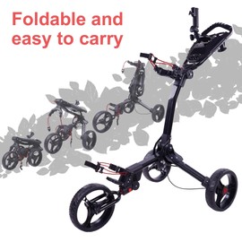 Fitvids Wheel Golf Push Cart - Lightweight Folding Golf Walking Push Cart Trolley Golf Bag Holder, Red