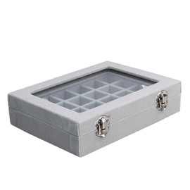 SPIEA 24 Compartment Accessory Box Velvet Jewelry Case Earring Ring Display Storage Case (Gray)