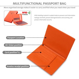 Passport Wallets and Vaccine Card Holder Combo, Leather Passport Holder Cover Case Travel Wallet, Ultra Slim Leather Passport Case for Men & Women (Orange)