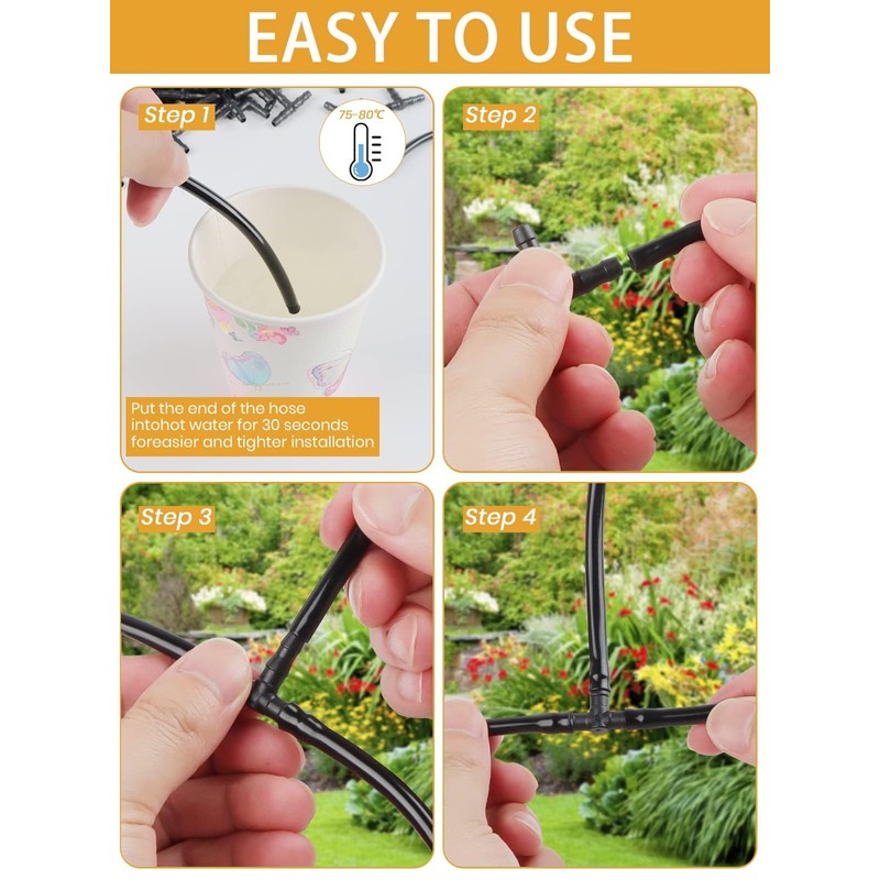 Rolcoassuns 100pcs Drip Irrigation 1/4" Universal Barbed Tee Fittings, 1/4