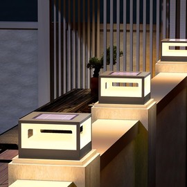 WENZIFI Solar Outdoor Post Lights Fence Deck Column Cap Lights IP65 Waterproof Pillar Lights Outdoor Solar Powered Post Caps Lamps Black Square Landscape Pathway Lighting