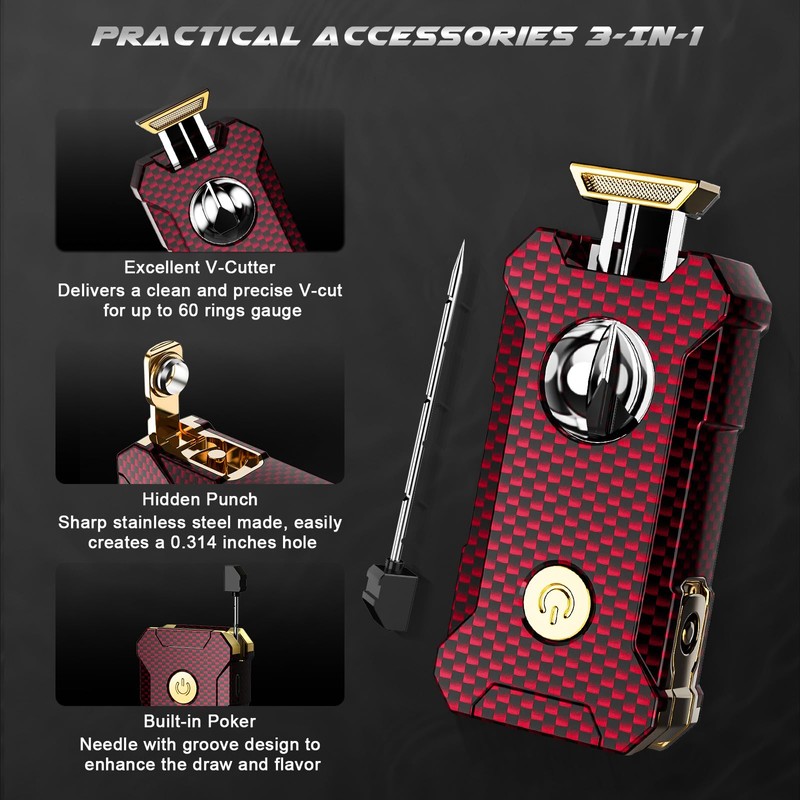 5-in-1 Torch Lighter with Cutter, Punch, Holder, and Draw Enhancer