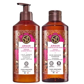 Yves Rocher Nuevo Set Crema fluida 390 ml y Gel de ducha 400 ml (Aroma a Argán y Rosas)