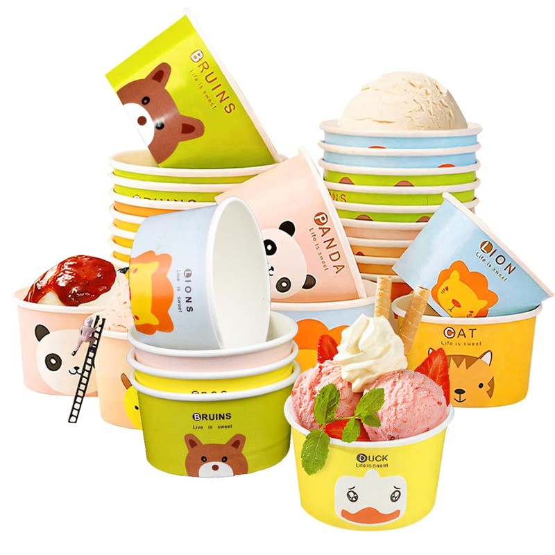 Yanghad Papier Einweg Eisschalen eisdiele eisbecher mit 25 Tierfiguren und
