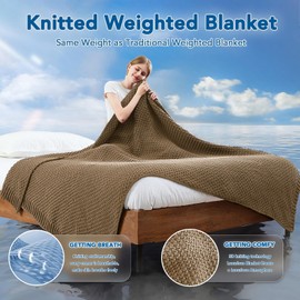 Topcee Knitted Weighted Blanket - 60"x80" 20lbs Queen Size Cooling Chunky Knit Heavy Blanket for Adults Cable Yarn Knit Decorative No Beads Soft Cozy and Cooling Weighted Throw Machine Washable