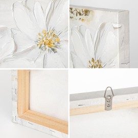 Hollyone Flowers Canvas Pictures 30 x 30 cm Wall Art Painting Living Room Modern Wall Pictures Bedroom Hand-Painted White Magnolia Painting Canvas for Hotel Kitchen Office Wall Decoration