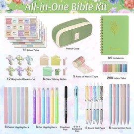 Bible Study Supplies Journaling Kit: Bible Accessories Set with Journal, Pen Case, Tabs, Bookmarks,Tape, Highlighters and Pens No Bleed, Annotation Kits for Women Men Student Beginner Christian Gifts