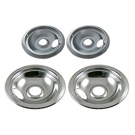 KITCHEN BASICS 101 316048413 and 316048414 Replacement Chrome Drip Pans for Frigidaire Kenmore - Includes 2 6-Inch and 2 8-Inch Pans, 4 Pack