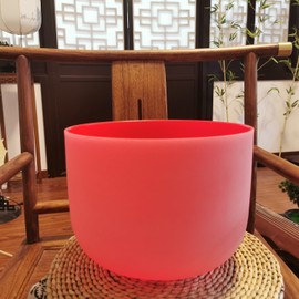 TRAYAYA 12 Inch 432hz Tuned Red C note Root Chakra Frosted Quartz Crystal Singing Bowl For Sound Healing