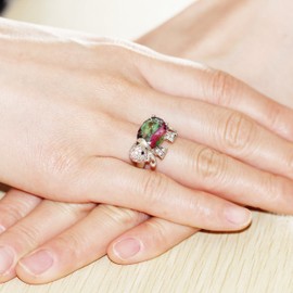 Uloveido Women's Platinum Plated Rainbow Elephant Rings Simulated Topaz Ring J378, Zirconia