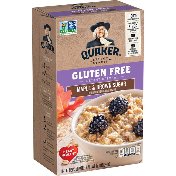 Quaker Instant Oatmeal, Gluten Free, Maple & Brown Sugar, Breakfast Cereal, 12.1 Oz (Pack of 6)