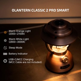OLIGHT Olantern Classic 2 Pro APP Control Camping Lantern, 300 Lumens LED Rechargeable Lamp Flashlight with Dual Light Sources for Hurricane, Emergency, Hiking, Home Decor (Vintage Copper)