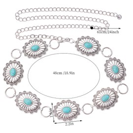 Topbuti Turquoise Western Concho Chain Belt for Women Cowgirl Cowboy Metal Waist Link Chain Belt