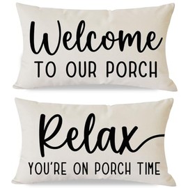 PANDICORN Decorative Throw Pillow Covers 12x20 Inch Set of 2 Welcome to Our Porch Relax You're on Porch Time Outdoor Rustic Farmhouse Patio Decorations Lumbar Cushion Cases for Sofa Couch Decor