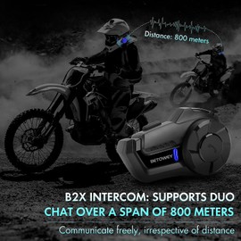 BETOWEY Motorcycle Helmet Bluetooth Headset, B2X Helmet Communication System Motorcycle Bluetooth Intercom with Noise Cancellation, Music Playback - for Dirt Bikes and Motorbikes 2 Pack