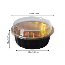 100 Pcs 8 oz Disposable Ramekins with Lids, Black and Gold Aluminum Foil Cupcake Liners, Dessert Cups with Lids for Birthday, Christmas, Kitchen, Party