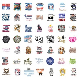 50 Pcs Childless Cat Ladies Decal Cute Kitten and Feminist Stickers, Vinyl Waterproof Stickers for Water Bottles Laptop Phone Computer Guitar (Childless Cat Lady)