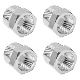 QZKJQDD Reducer 1/2 to 3/8, Pack of 4 Adapters 1/2 to 3/8 Inch, Reducer, Stainless Steel Thread Fitting, Male Thread Female Thread Connections, Suitable for Industry, Pipes, Water etc