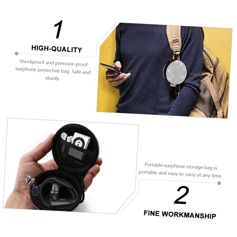 jojofuny 1pc Rhinestone Earphone Storage Case Portable Data Cable Organizer