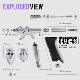 Gaahleri Airbrush Kit, Airbrush Gun Dual Action Gravity Feed Set, 0.38 & 0.5mm Needles, 1/2 & 1/4 OZ Fluid Cup, Multi-Purpose Air Brush Makeup Model Coloring Painting Nail Art Tattoo