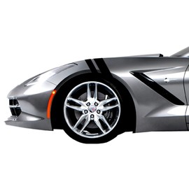 Clausen's World 2 and 3 Inch Fender Hash Mark Bars Gun Metal2 Carbon Fiber Vinyl Racing Stripes Graphic Decals, Fits Chevy Corvette C7 Stingray, Both Sides, Black