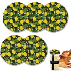 Cloth Covers for Sourdough Starter Jars,Yellow Lemons and Flowers Preservation to Increase Fermentation Cover for Bread Cover Sewn Cloth Cover for Sourdough Starter（5 Pack）