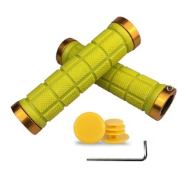 PLATT Bike Handlebar Grips Rubber Comfortable Bicycle Handle Grip for MTB/BMX with Plastic End Caps,Yellow
