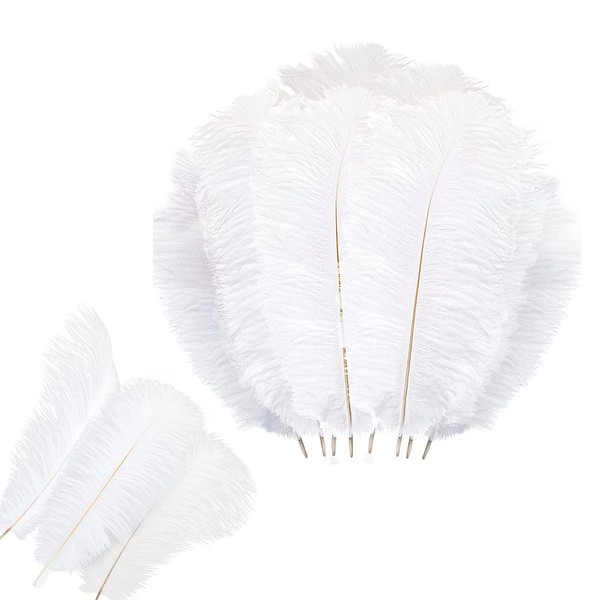 10 PCS Natural Ostrich Feathers, Ostrich Feathers White Feathers for Wedding Centerpieces Home Decoration, Wedding Feathers Plume Feather Party Table Feathers（White 15-20cm）