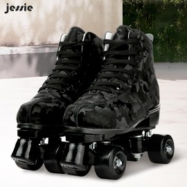 Roller Skates Men with Light Up Wheels Adult Quad Outdoor Skating for Women Youth Boys Girls(Black camo,41-US:9)