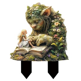 READREAM Green Grass Troll Garden Stake, 2D Garden Decoration Troll Figure, Garden Decorative Stake, Fairy Tale Life, Garden Decoration Outdoor, Decorative Sculptures, Garden Figures for Outdoor Use