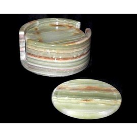 Extra Large Green Onyx Coasters, Stone Drink Coasters with Holder - Set of 6