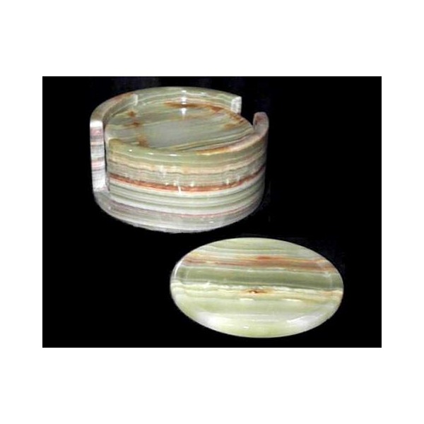 Extra Large Green Onyx Coasters, Stone Drink Coasters with Holder