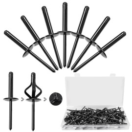 FSWWSF 60-Piece Rivets Aluminium Blind Rivets Set, Expansion Rivets, Tri Fold Exploding Pop Rivets for Industrial, Construction, Metal, Automotive, Furniture et (Black, 4.8 x 25 mm)