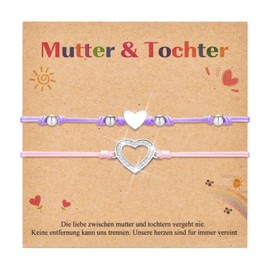 TempBeau Mother Daughter Bracelets Gifts Bracelet: Mum Daughters Bracelet for Women Girls Heart Mother's Day Gifts Birthday Gift Jewellery Girls Back to School Slim Bracelet, Stainless Steel