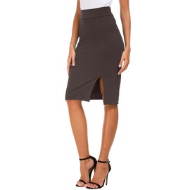 Women's Business Solid High Waist Pencil Skirt Side Slit Stretchy Bodycon Midi Skirt Knee-Length, brown