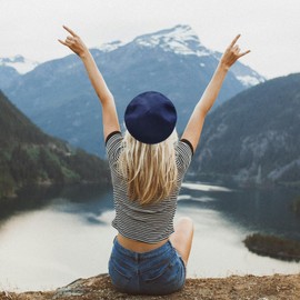 ZARSIO Summer French Beret Breathable Thin Beret Hat Solid Color Beanie for Women Lady (US, Numeric, 7 1/8, 7 1/4, Navy Blue)