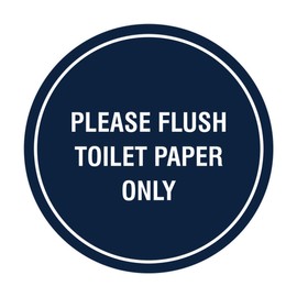 Circle Please Flush Toilet Paper Only Sign (Navy Blue/White) - Large