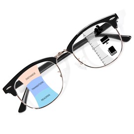 OPTOFENDY Progressive Multifocal Reading Glasses for Women Men Square Blue Light Blocking Classic Half Frame Computer Readers Black 1.5x