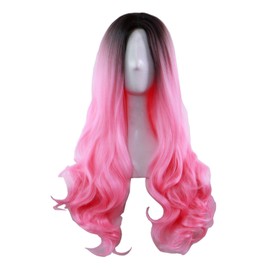 23" Natural Full Wigs Hair Long Wavy Wig Synthetic Heat Resistant (Ombre Pink)