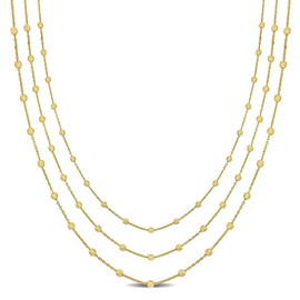 Abbie+Cleo Women's 3-Strand Station Ball Necklace - Yellow Gold Flashed Plated Sterling Silver with Lobster Clasp - Adjustable 16"+2" Extender