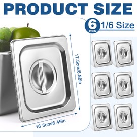 Yoiemivy 6 Pcs Notched Hotel Pan Cover Stainless Steel 1/6 Size Food Pan Lids with Handle Steam Pan Covers for Restaurant Hotel Commercial Food Storage Containers Covers