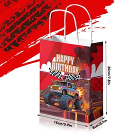 GLURUITE 20Pcs Monster Truck Party Favor Bags Monster Car Goodie Bags Gift Bags Paper Candy Bags for Truck Theme Birthday Party Decorations